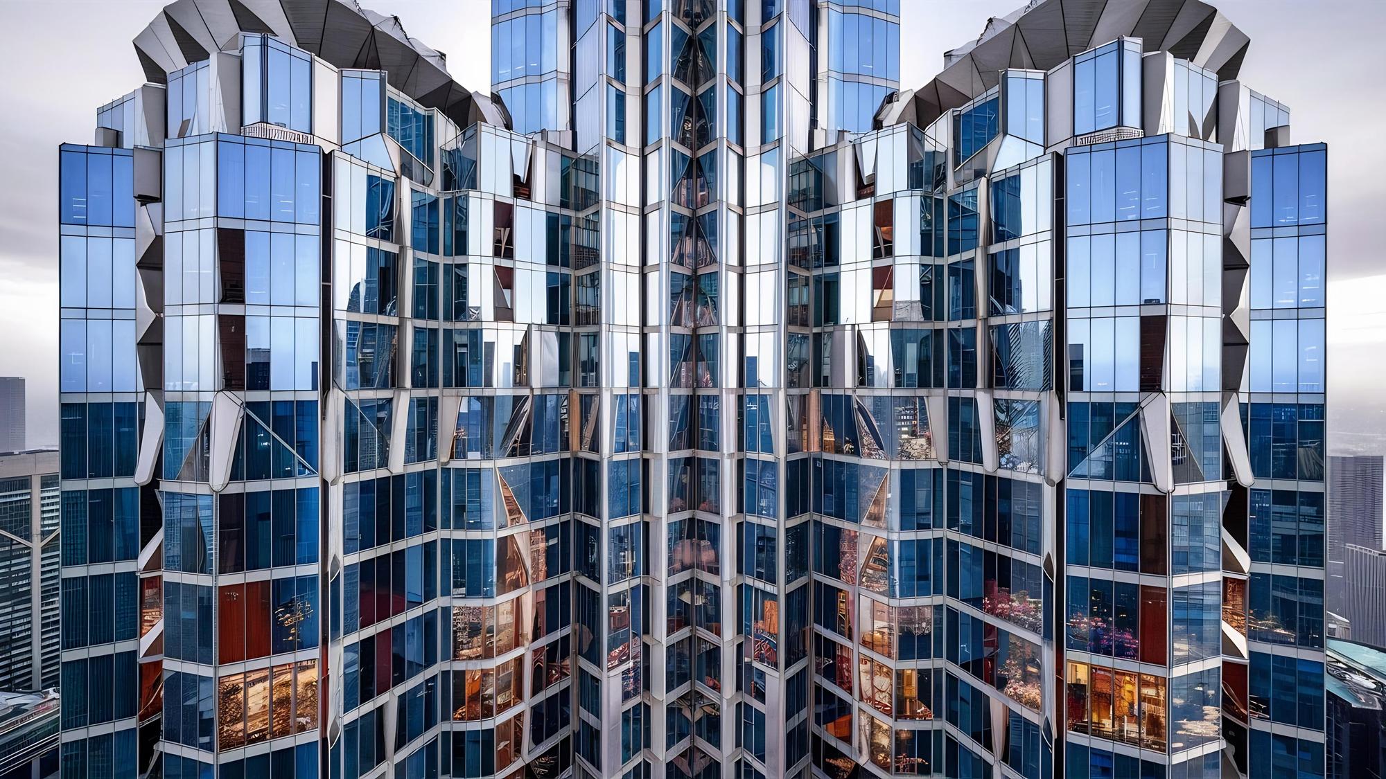 Exterior modern apartment building with glass facade